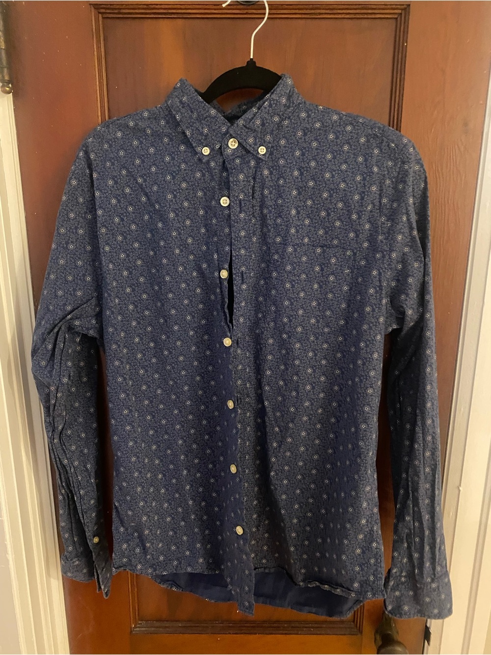 GAP Navy Blue Button-Down Shirt with Subtle Micro Pattern